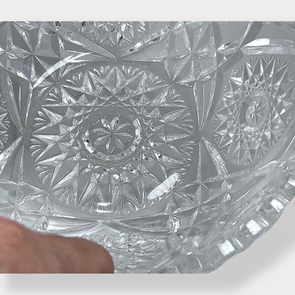 VTG ABP Unmarked Cut Glass Crystal Fruit Bowl Sawtooth Edge Starts 6.5” Heavy - Picture 7 of 16